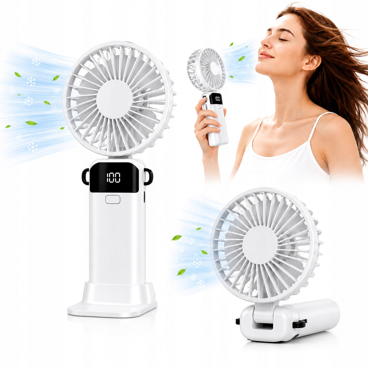 PORTABLE FAN MINI DESK FAN QUIET FOLDING 5 GEARS 2200mAh