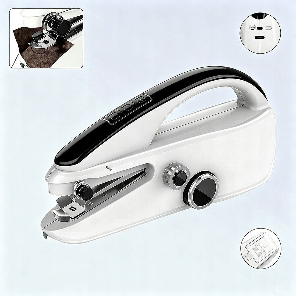 PORTABLE HANDHELD MINI ELECTRIC SEWING MACHINE WITH SEWING ACCESSORIES Dominant color white