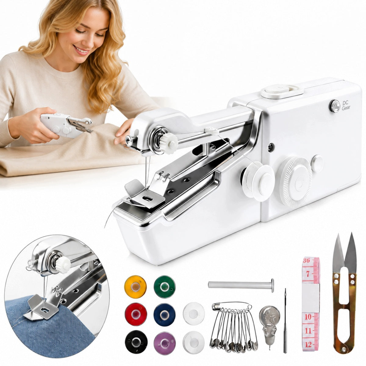 PORTABLE HANDHELD MINI SEWING MACHINE WITH SEWING ACCESSORIES
