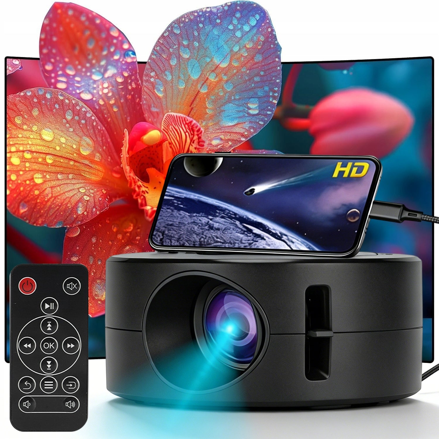 PORTABLE HOME THEATER PROJECTOR, SMARTPHONE COMPATIBLE PROJECTOR