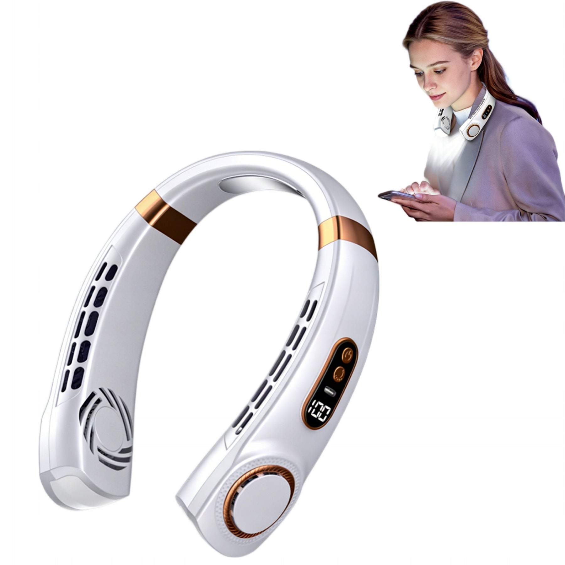 PORTABLE NECK FAN WITH LED 1800MAH MINI AIR CONDITIONER 5 SPEEDS