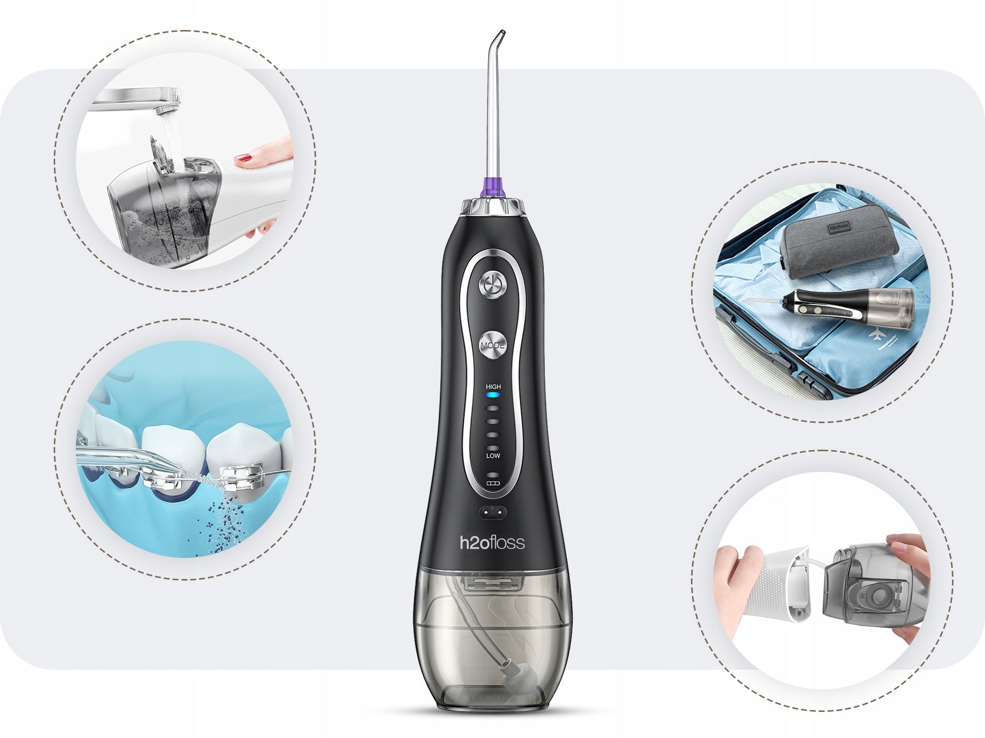 PORTABLE ORAL IRRIGATOR ABS +PC 5W BUILT-IN AKU WITH USB CABLE 2500MAH XXL Kind wireless