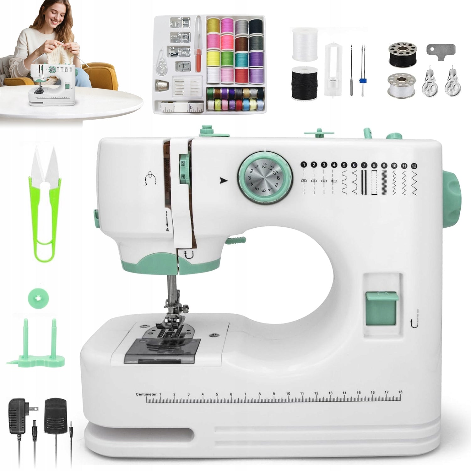 PORTABLE SEWING MACHINE WITH LED LIGHTING AND ACCESSORY KIT