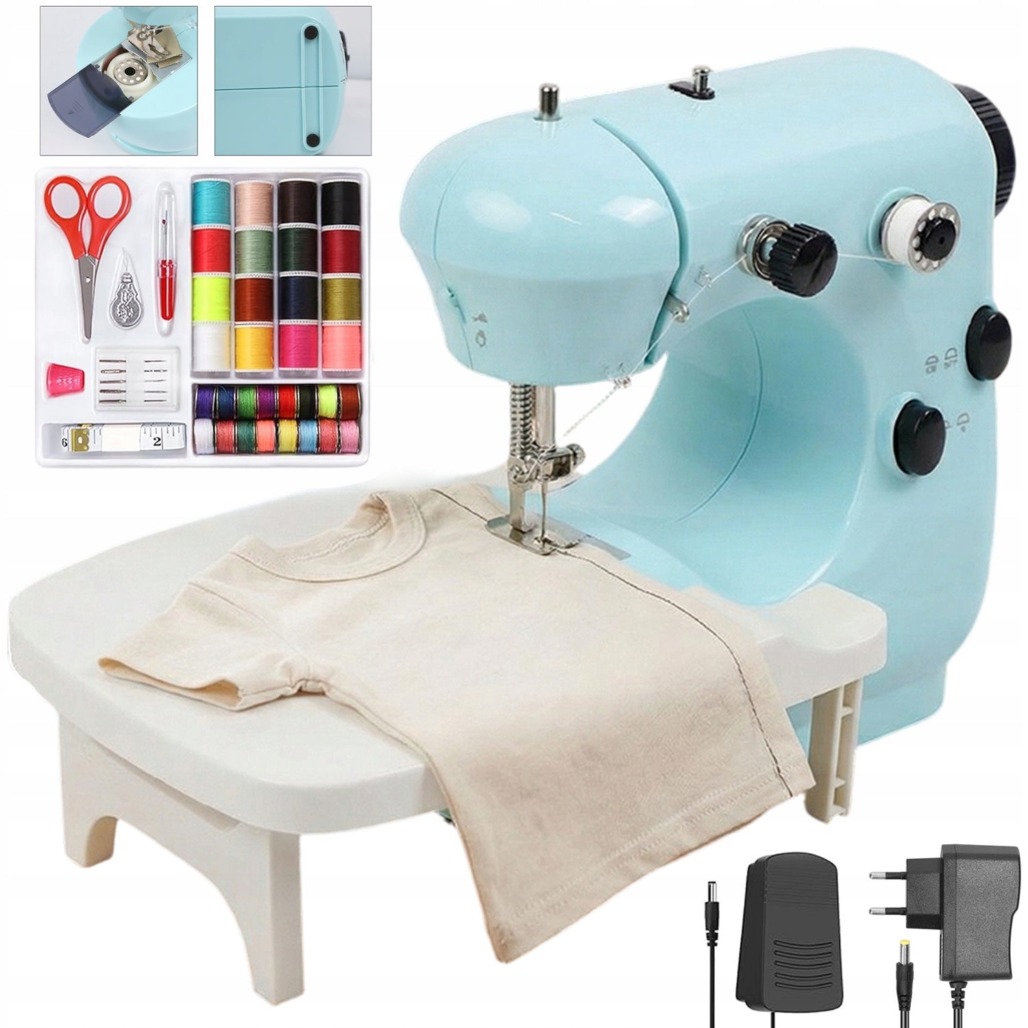 PORTABLE SEWING MACHINE WITH PEDAL + LED LIGHTING SEWING KIT