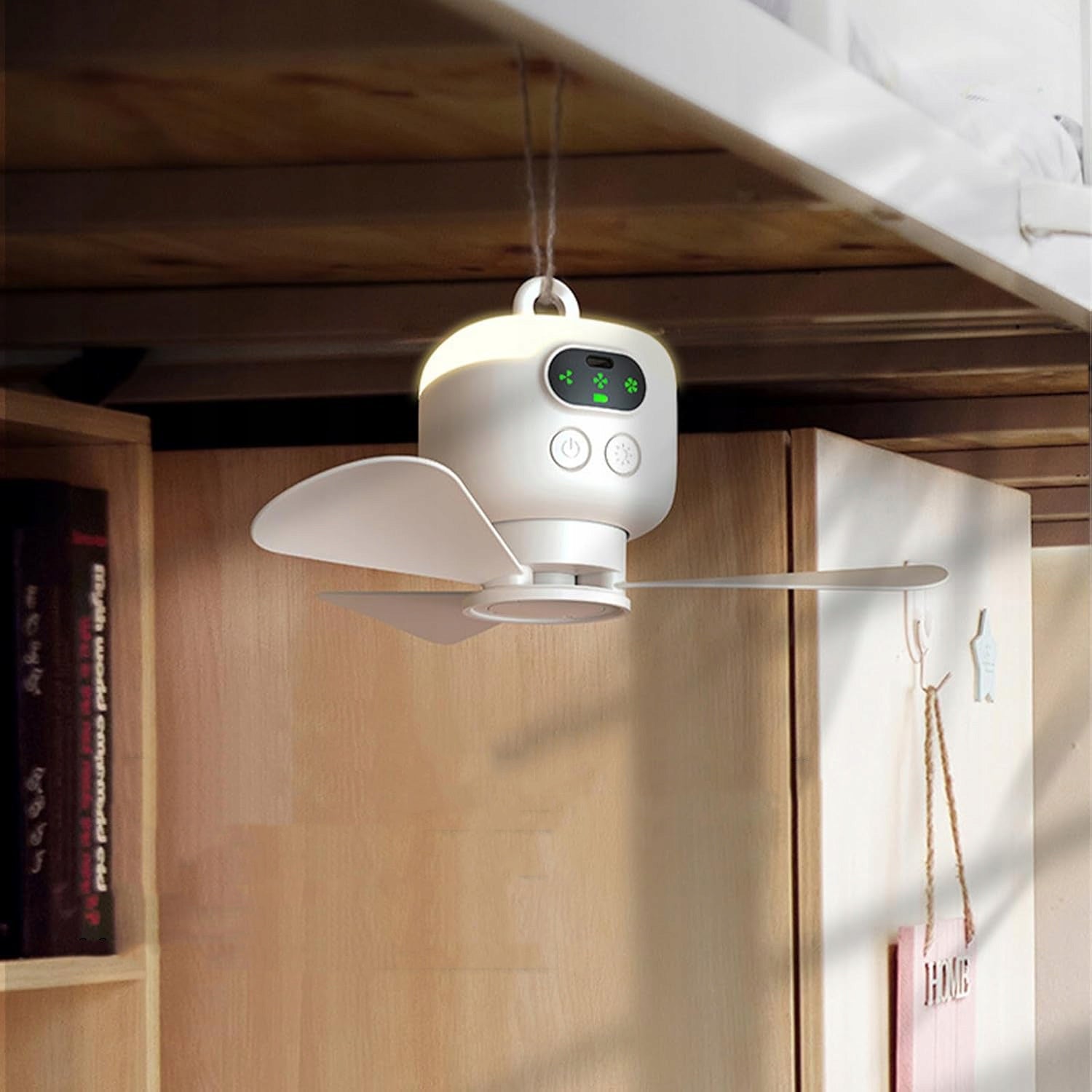PORTABLE SMALL CEILING FAN, CEILING FAN WITH REMOTE CONTROL LIGHT Dominant color white