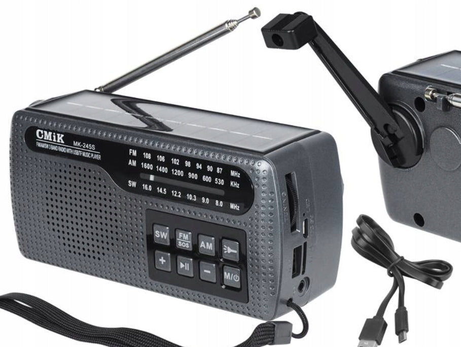 PORTABLE SOLAR RADIO CRANK ALARM DYNAMO EMERGENCY FLASHLIGHT 4000mAh