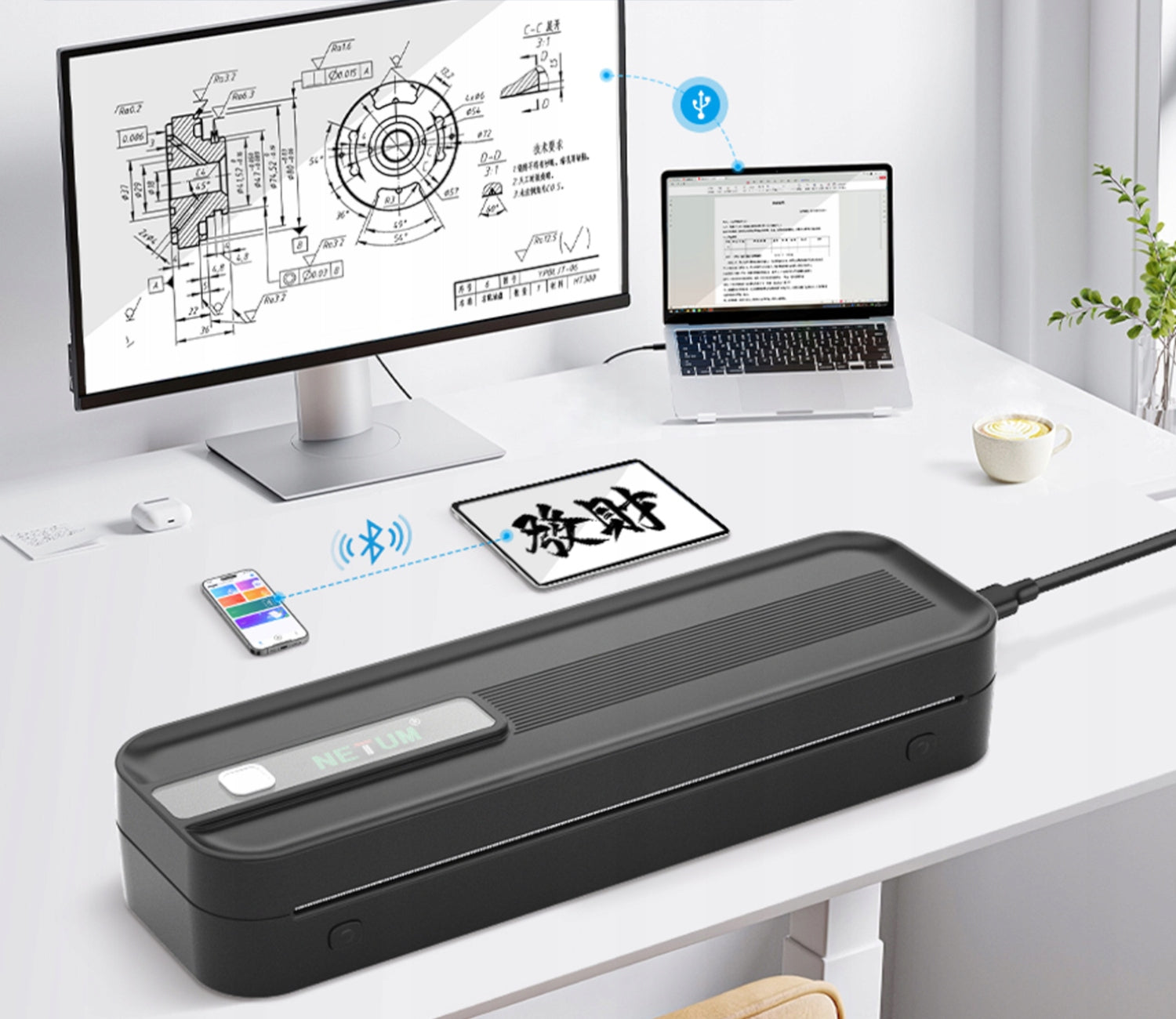 PORTABLE THERMAL A4 NETUM PRINTER FOR DOCUMENTS, PHOTOS, LABELS, TATTOO Manufacturer code 6978272311275