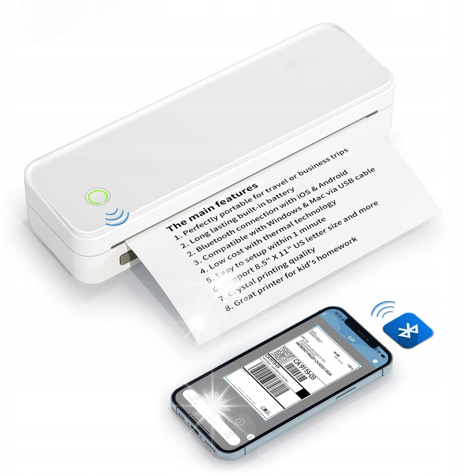 PORTABLE THERMAL PRINTER A4 BLUETOOTH/USB, iOS/ANDROID 3 STR/MIN TRAVEL Manufacturer code 95741187