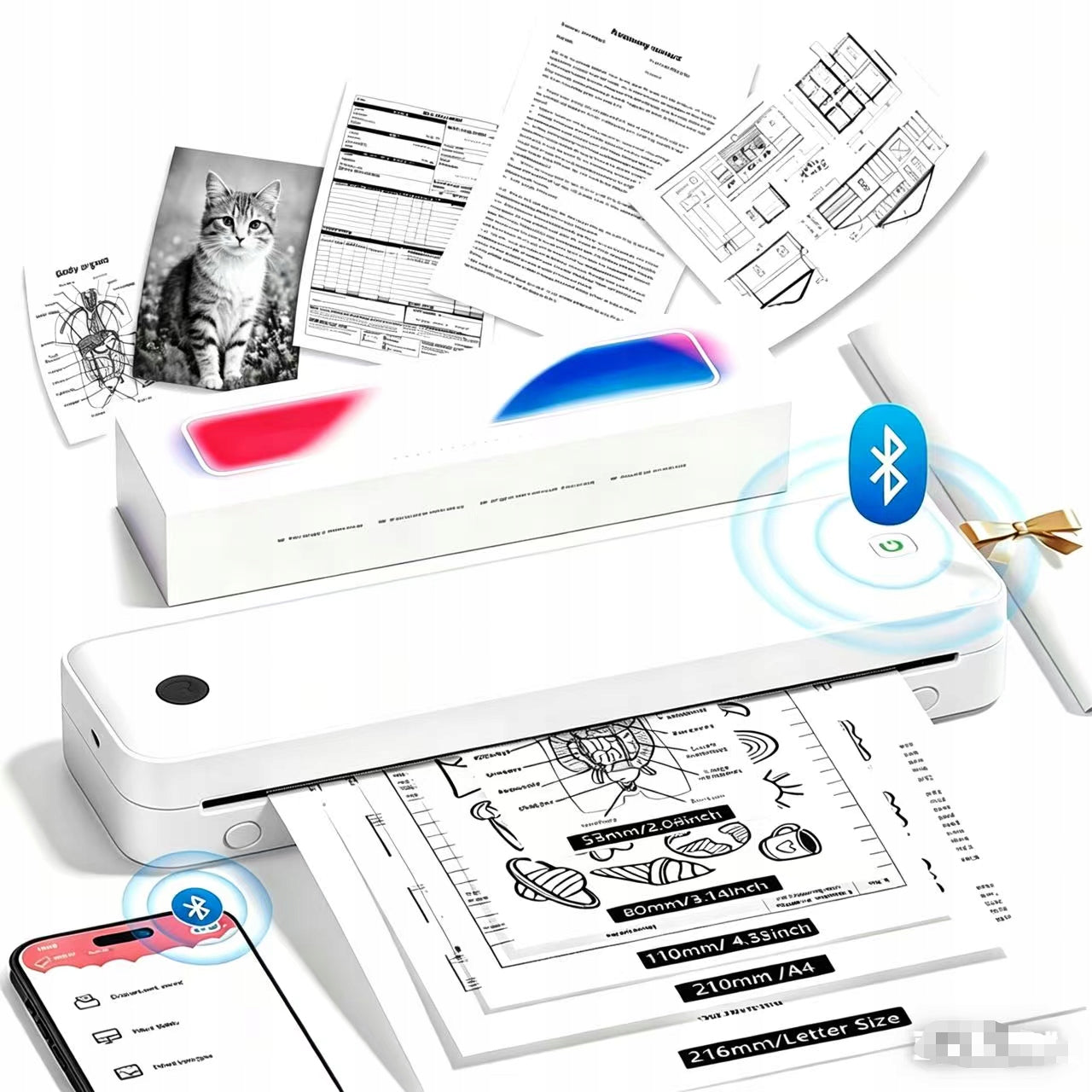 PORTABLE THERMAL PRINTER A4 BLUETOOTH/USB, iOS/ANDROID 3 STR/MIN TRAVEL