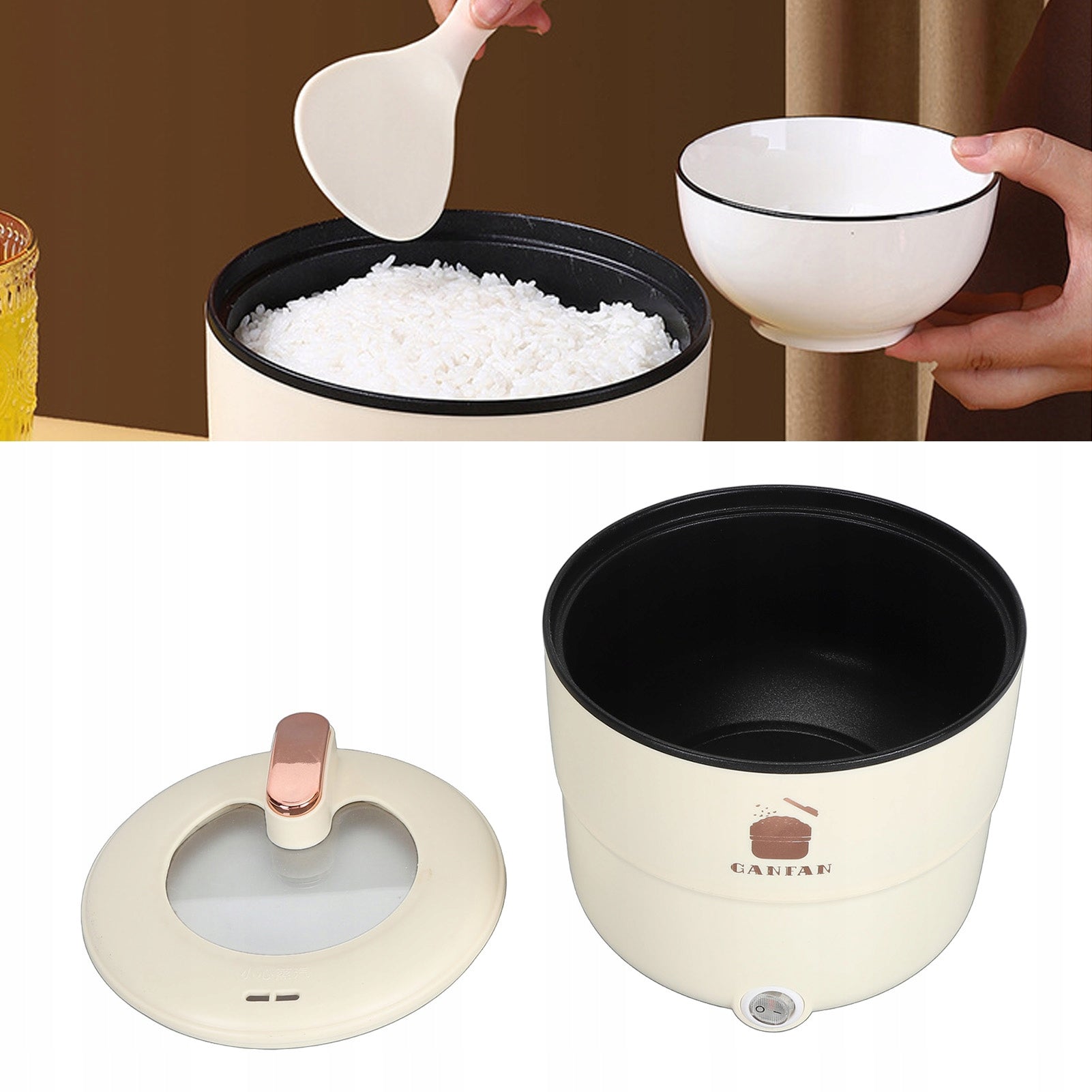 POT FOR COOKING RICE VEGETABLES RICE COOKER 1.8L ELECTRIC STEAMER RICE COOKE Dominant color beige/brown