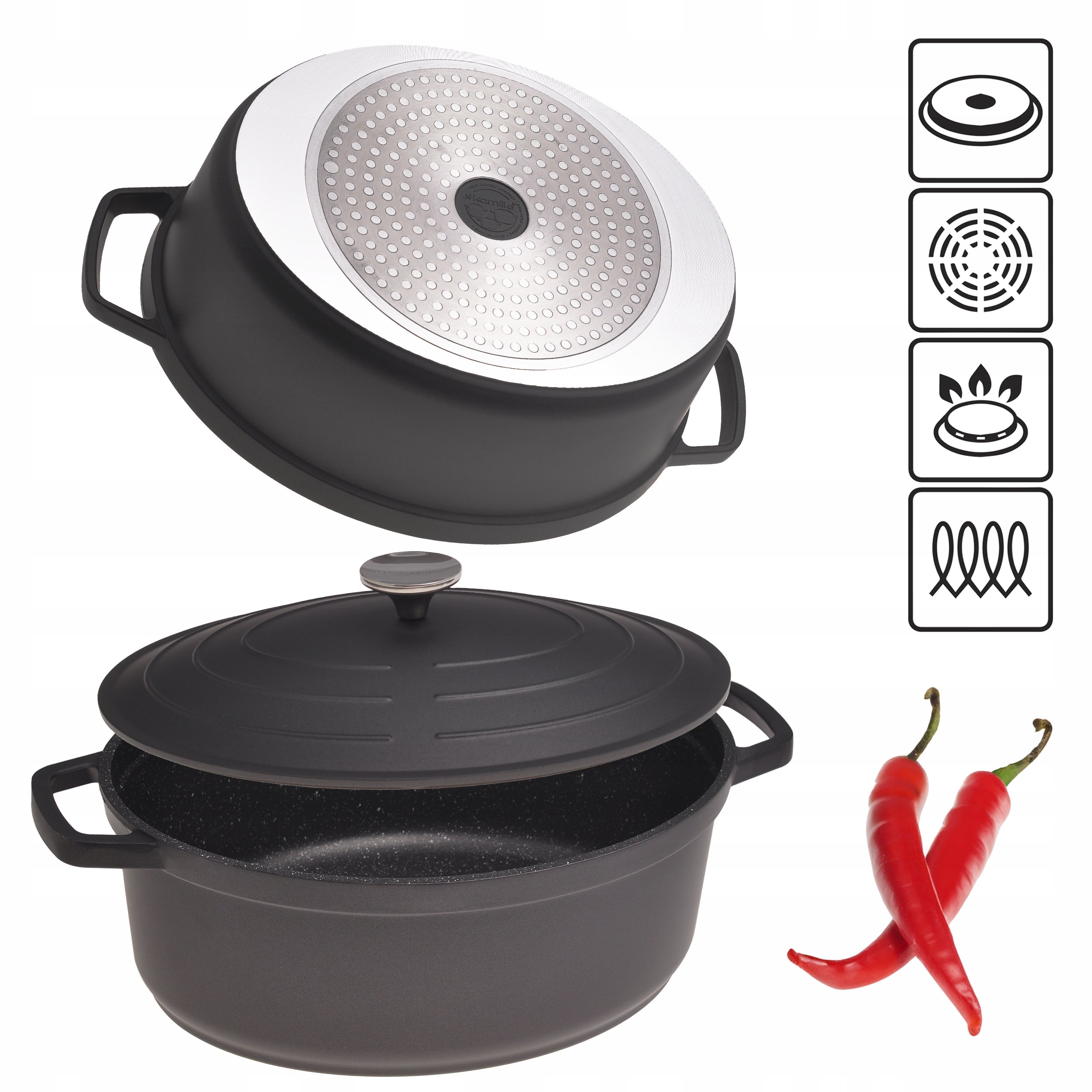 POT GAR cauldron with lid for GAS INDUCTIONS black Kamille 6 l Brand Kamille