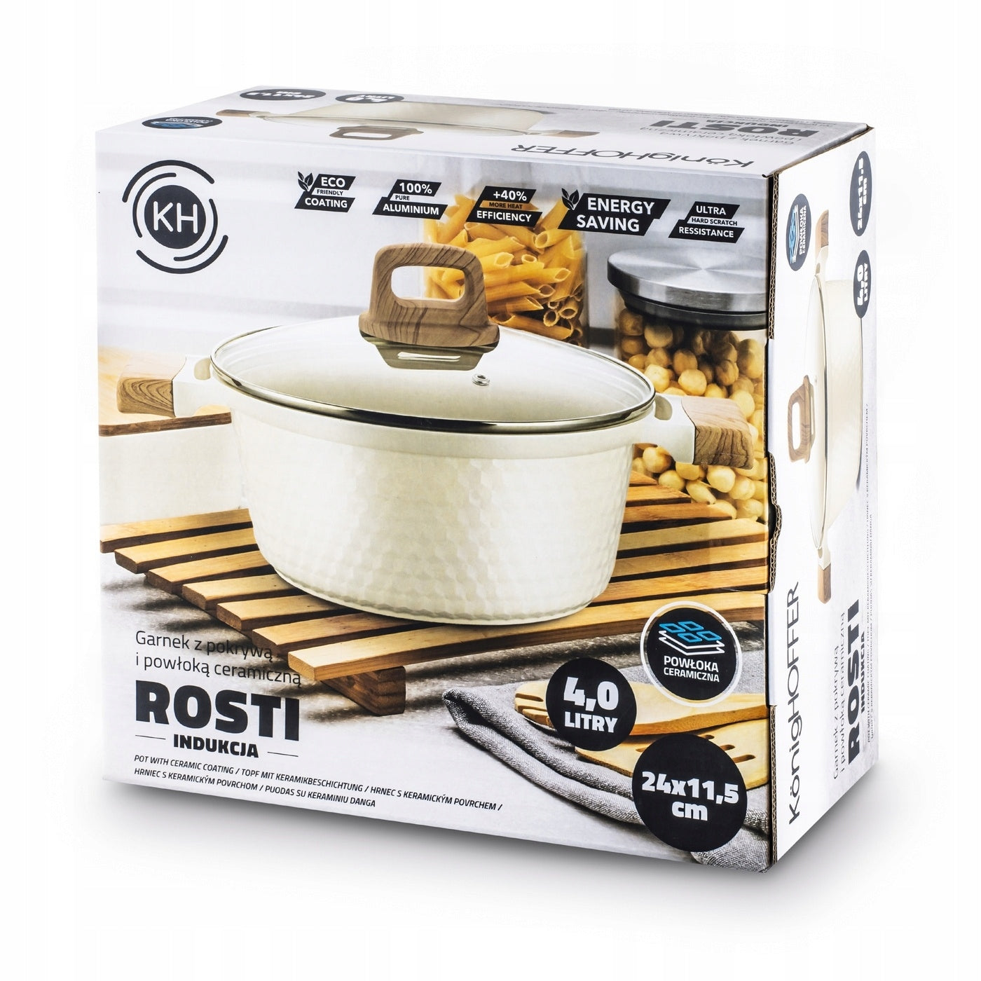 POT INDUCTION Ceramic GAS SOLID Cream Konighoffer Rosti 24cm 4L Packaging status original