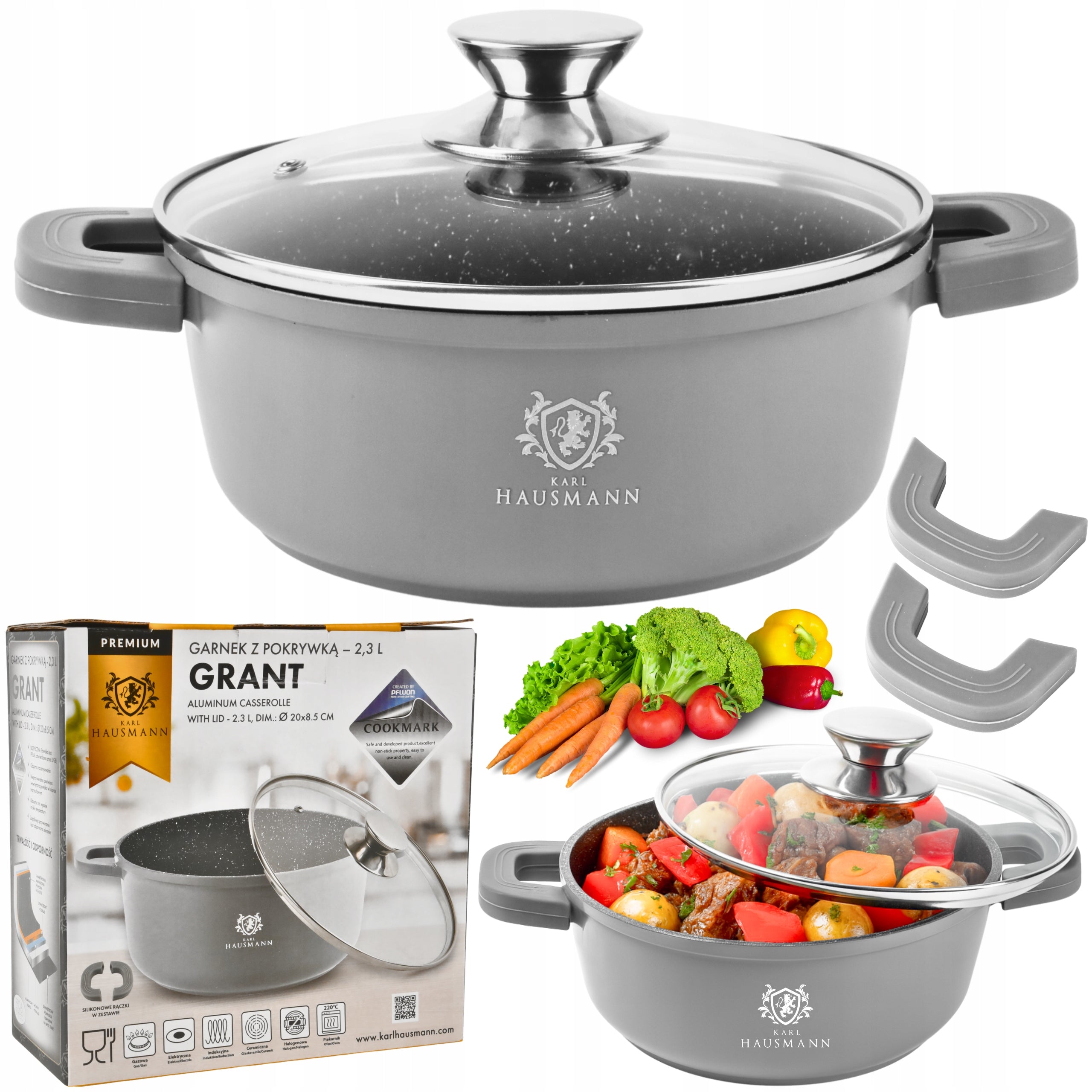 POT INDUCTION GAS GRANITE POT 2,3L 20cm WITH LID SMALL POT GREY