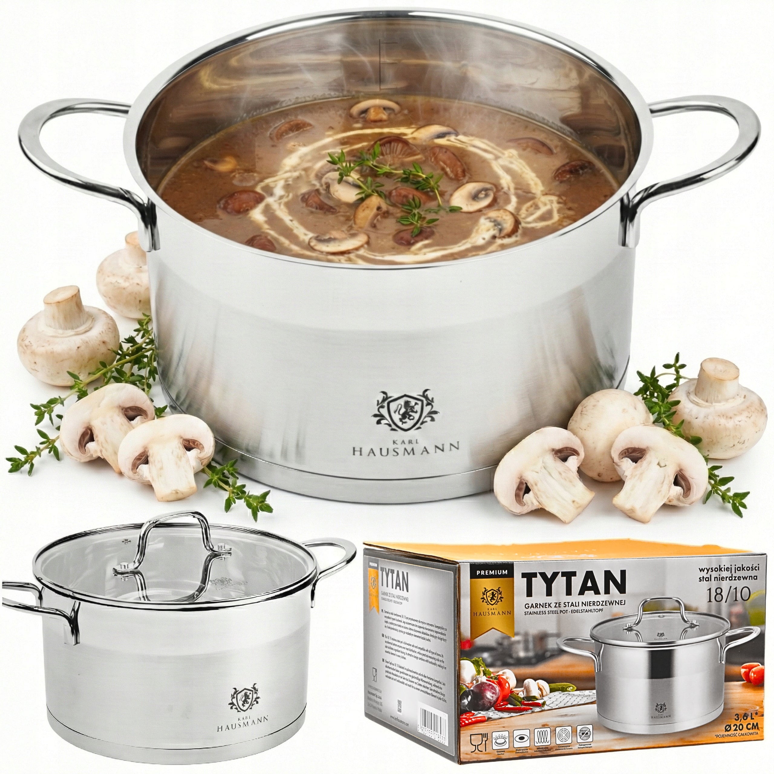 POT INDUCTION GAS STEEL 18/10 3,6L 20CM WITH LID POTS FOR INDUCTION
