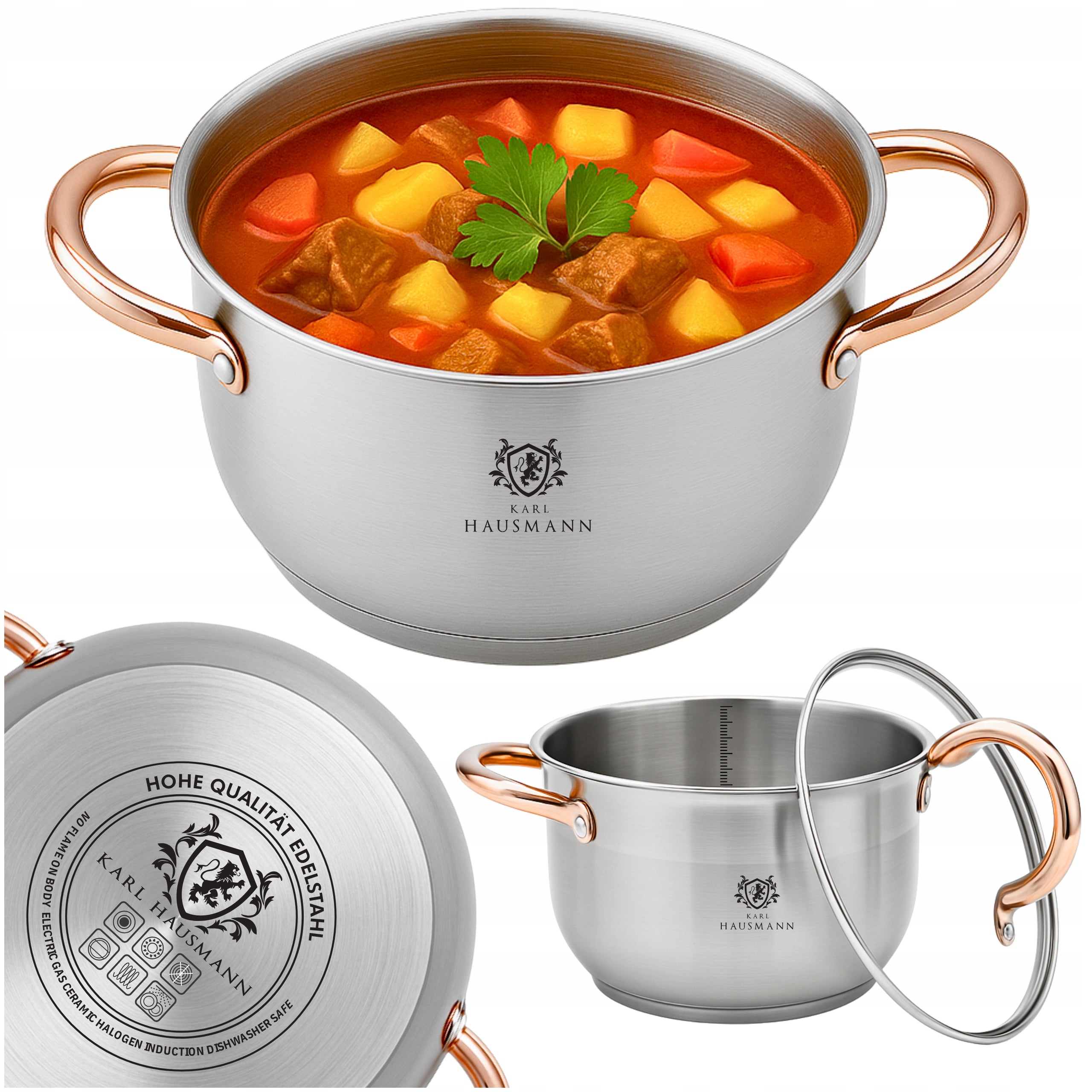 POT INDUCTION STAINLESS STEEL GAS 2L 18cm WITH LID POTS GOLD