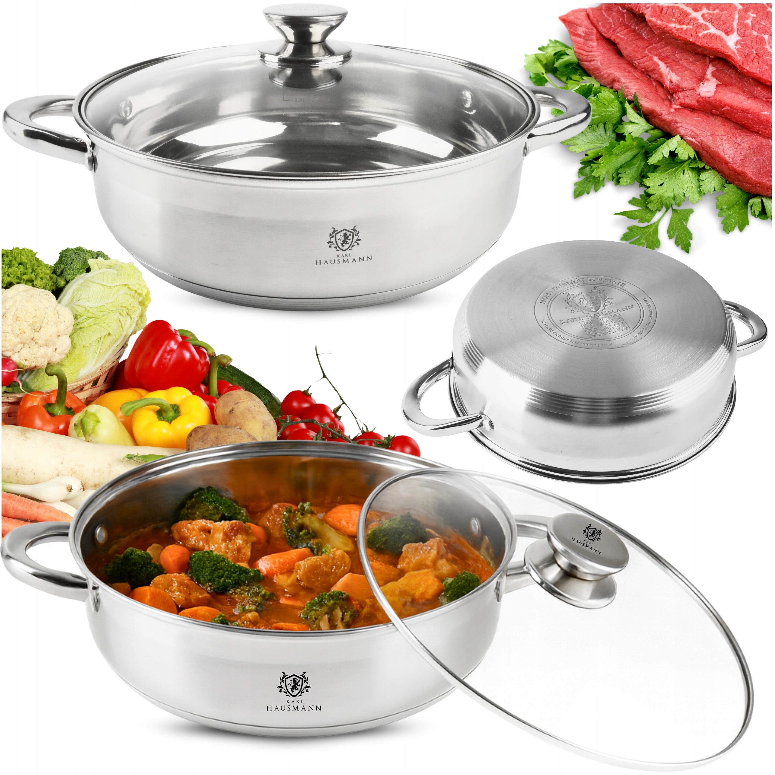 POT INDUCTION STAINLESS STEEL GAS 5,2L 28cm WITH LID LOW SOLID