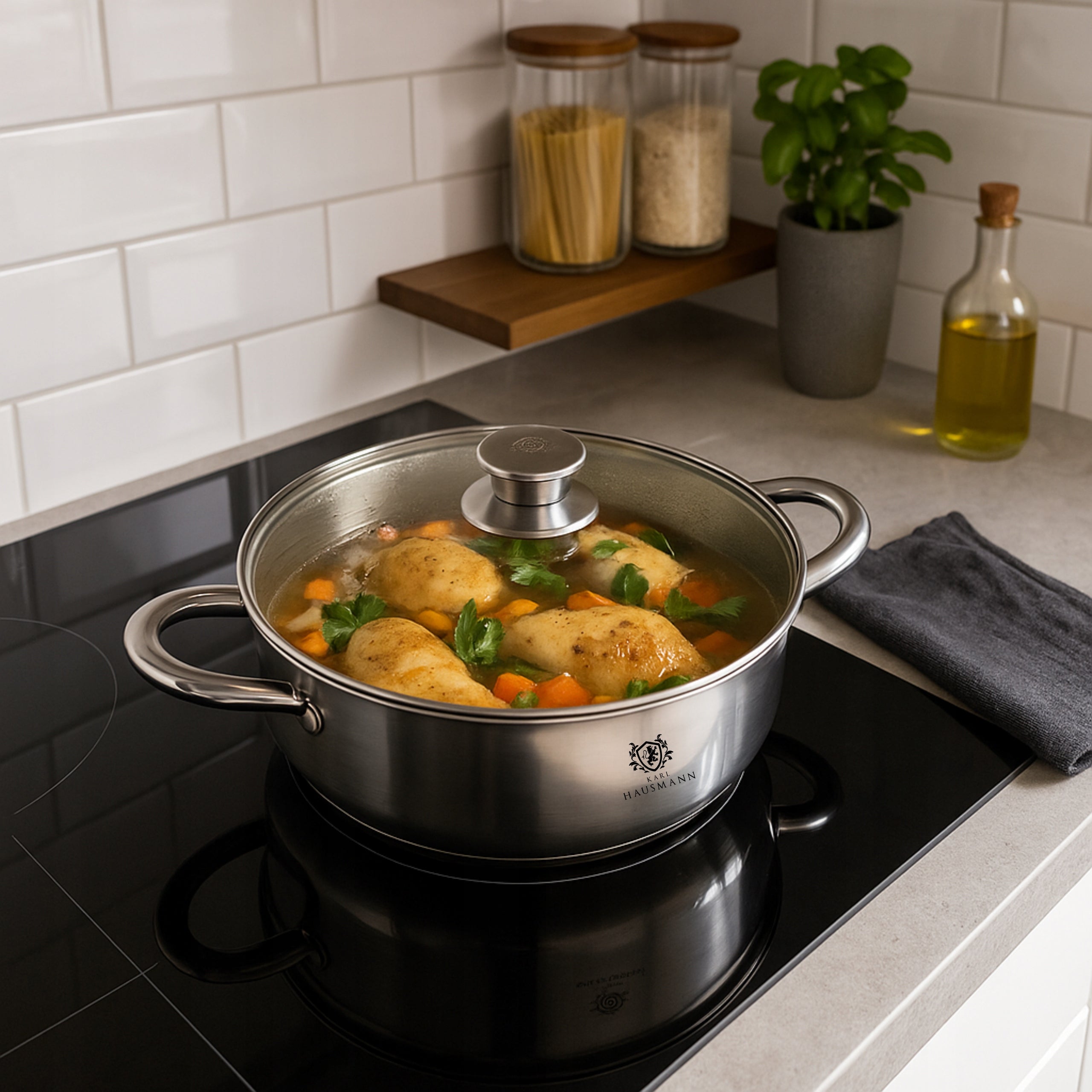 POT INDUCTION STAINLESS STEEL GAS 7,6L 32cm WITH LID LOW SOLID Manufacturer code GARNEK NISKI 7,6L GARNEK STALOWY INDUKCJA GAZ