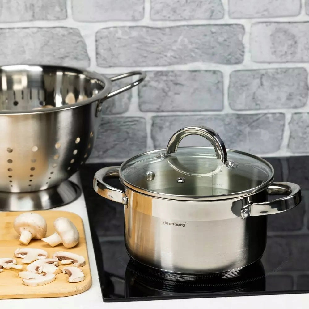 POT KLAUSBERG 1L 14cm STEEL with LID INDUCTION GAS KB-7121 Packaging status original
