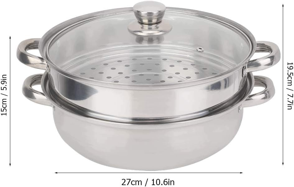POT STEAMER GLASS LID 2-TIER BASKET STEEL VESSEL 27 CM Brand no brand