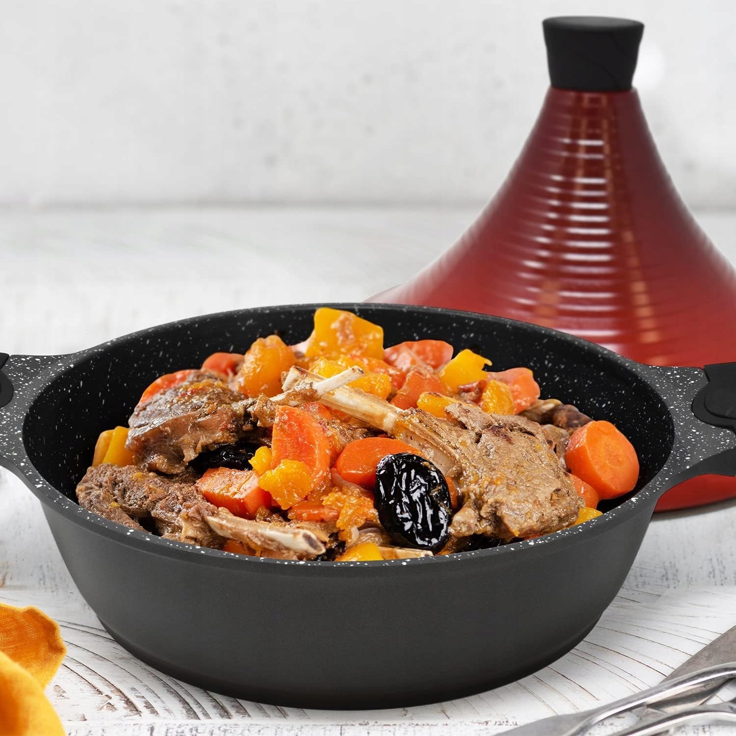 POT TAGINE ALUMINUM 28 CM INDUCTION NON-STICK LARGE RED Capacity 4.5 l