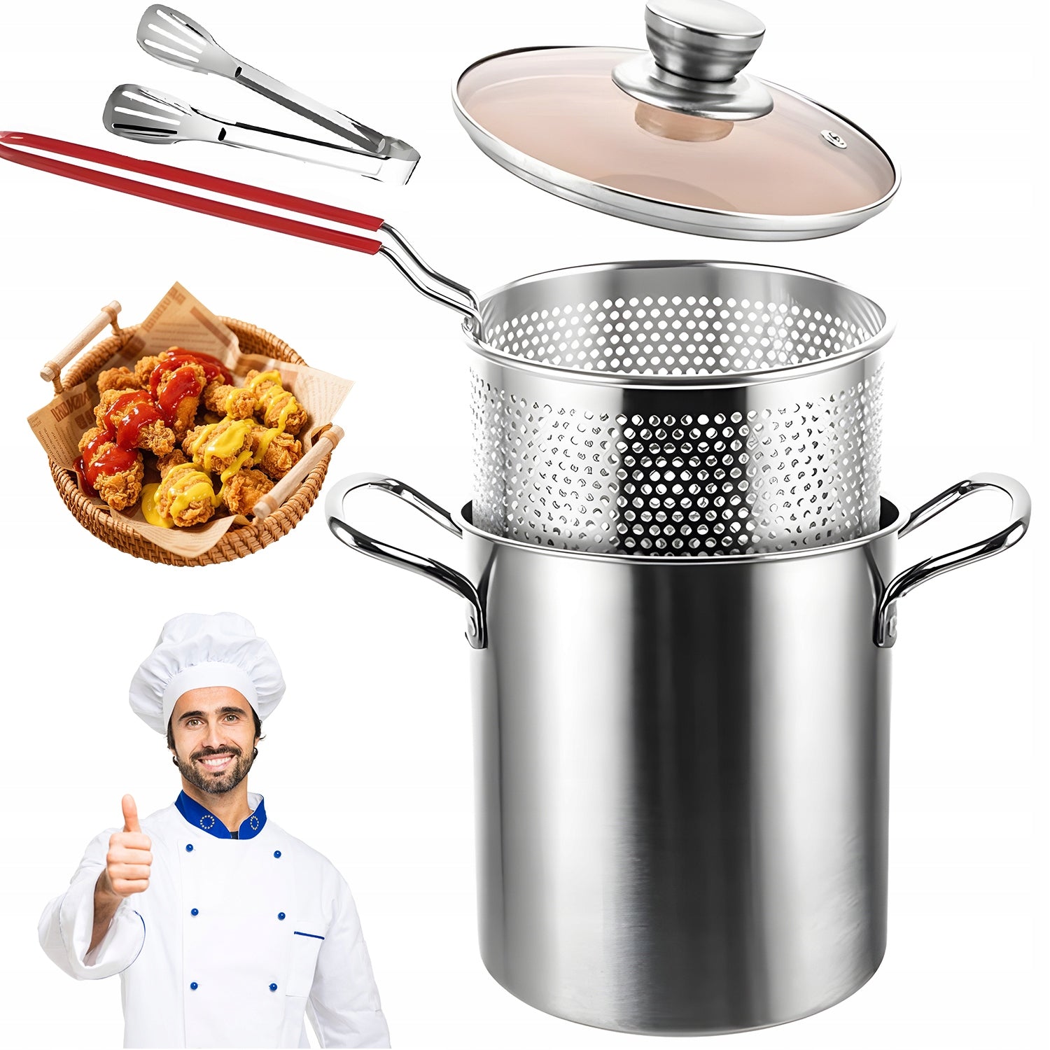 POT WITH BASKET SMALL AIR FRYER MINI NON-STICK 3L FOR OVEN