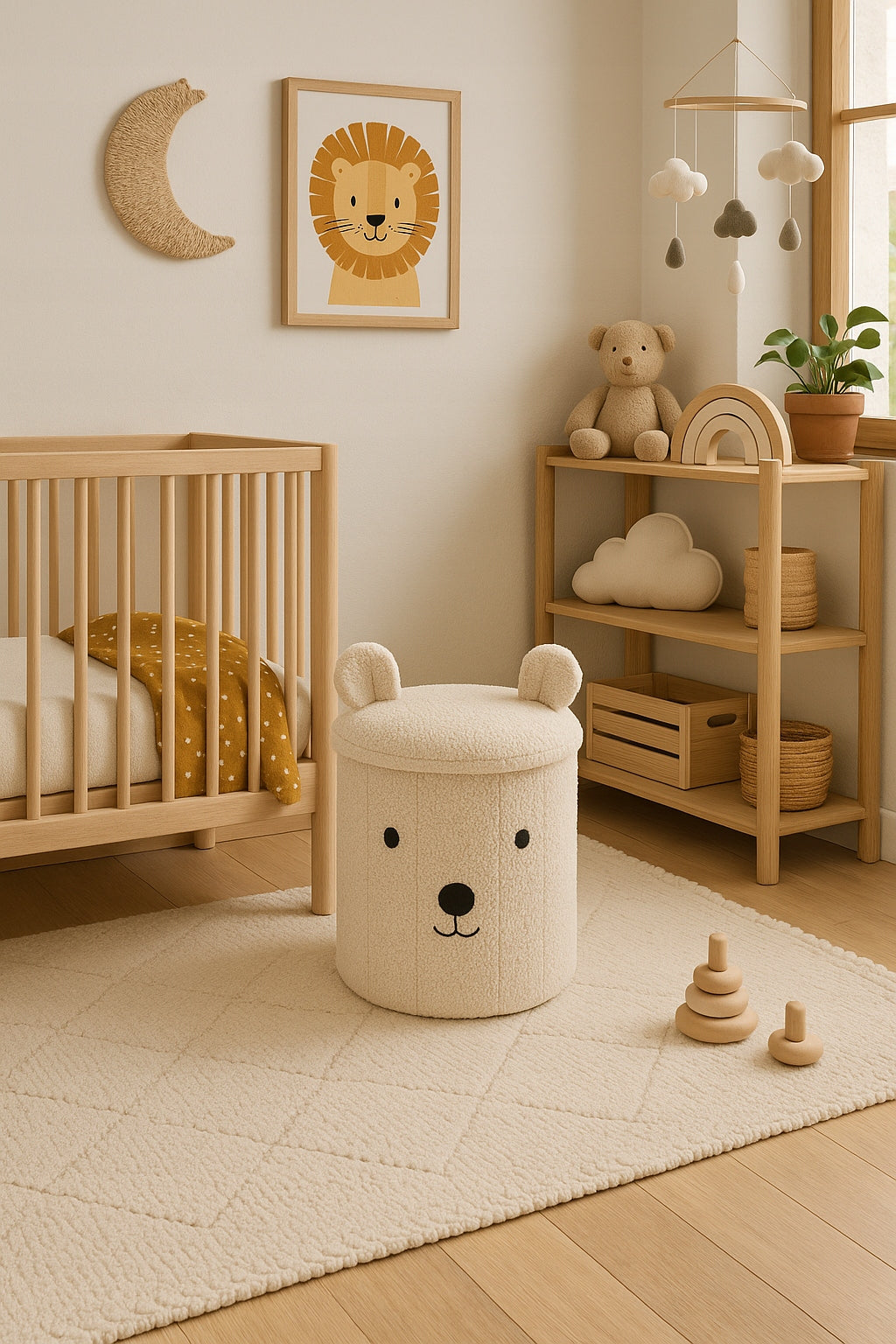 POUF FOR CHILDREN WITH TOY CONTAINER BEAR SOFT CREAM ORGANIZER Brand no brand