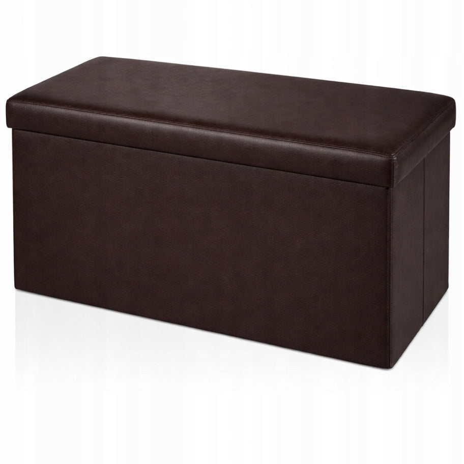 POUF POUF FOLDING SEAT WITH STORAGE 60x30x30 cm BROWN FAUX LEATHER Brand AGTRADE