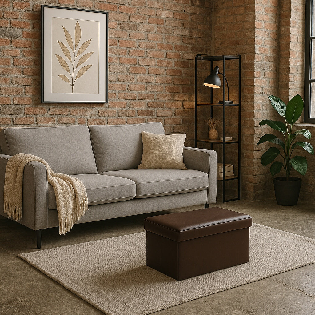POUF POUF FOLDING SEAT WITH STORAGE 60x30x30 cm BROWN FAUX LEATHER Manufacturer code PUF PU 60X30X30 BRĄZ