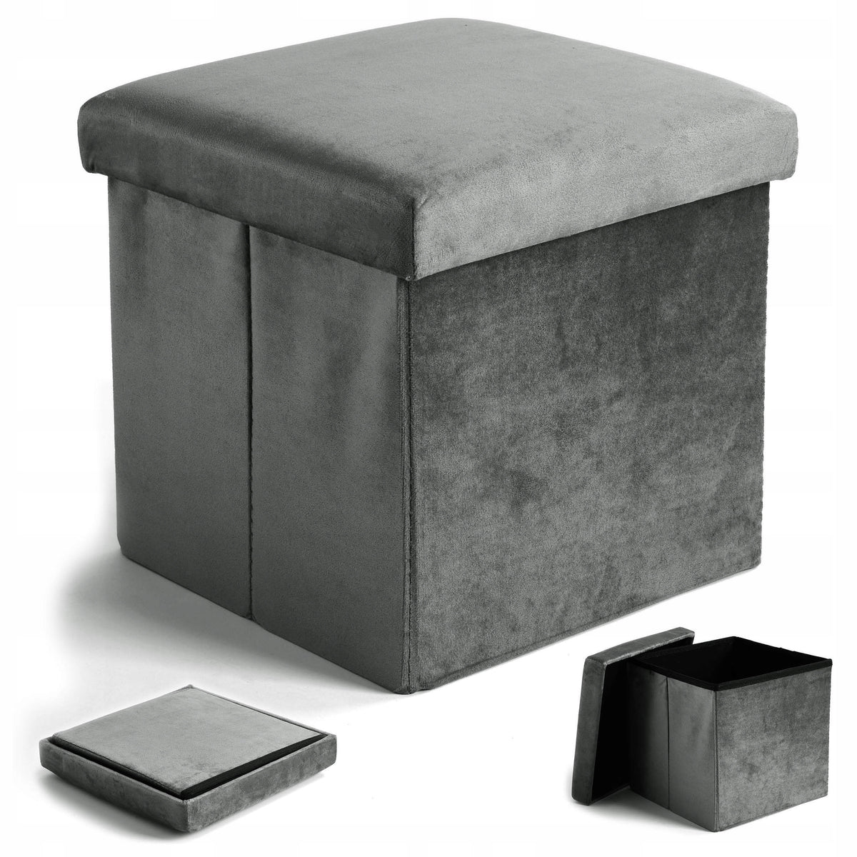 POUF VELOUR CHEST OPENABLE FOLDING CONTAINER WITH LOFT STORAGE L