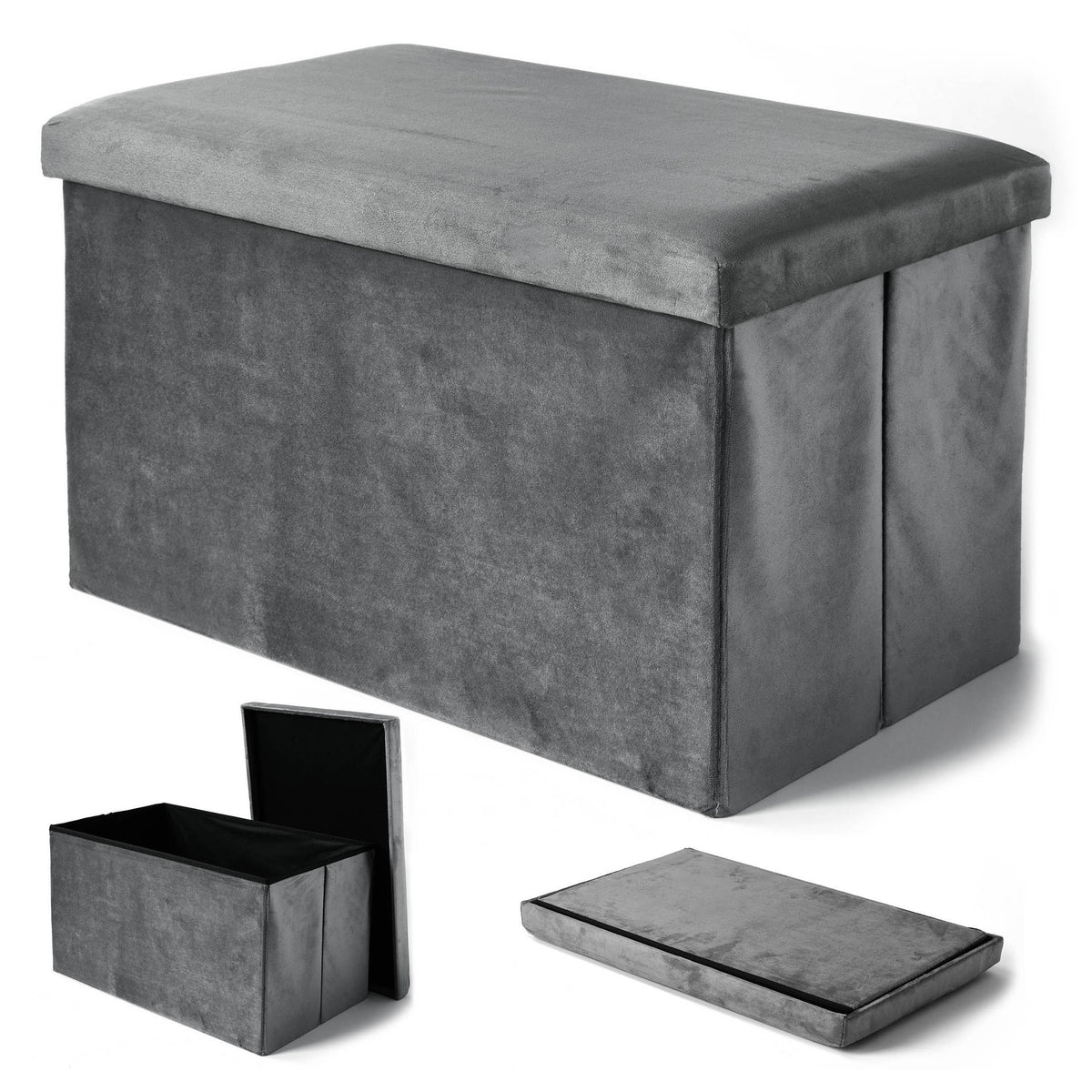 POUF VELOUR OPENING FOLDING CHEST CONTAINER WITH STORAGE LOFT r. XL