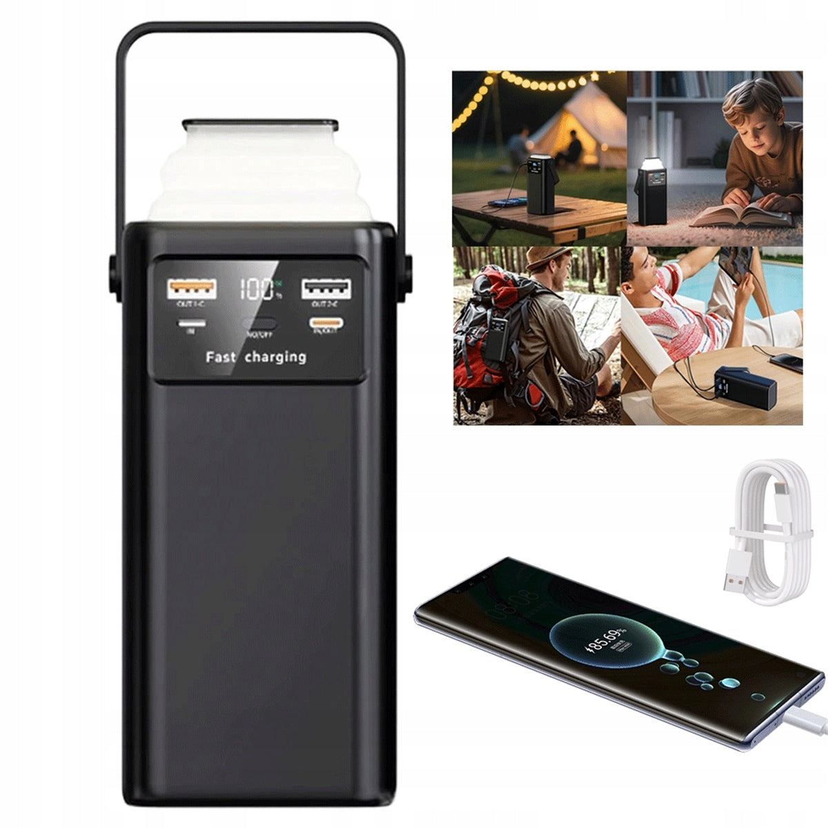 POWER BANK 60000MAH PD 4.0 WITH 4 CABLES FOR CAMPING AND TRAVEL