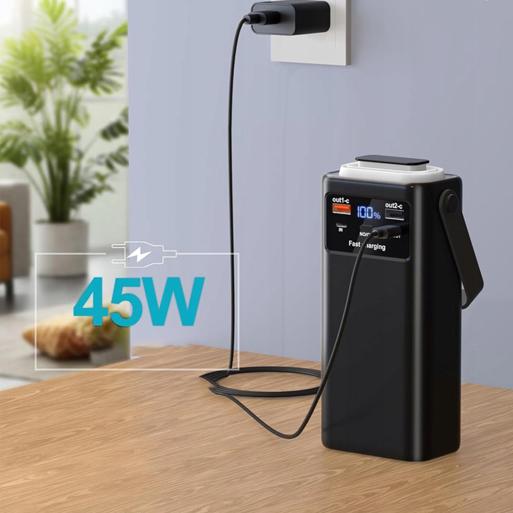 POWER BANK FAST CHARGING LED FLASHLIGHT 4 PORTS 60000MAH 45W BLACK Packaging status original