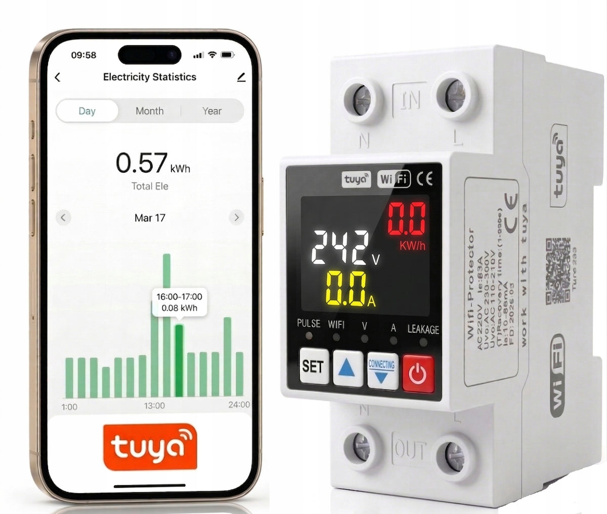 POWER CURRENT METER VOLTAGE TUYA SMART WIFI APP FOR DIN RAIL