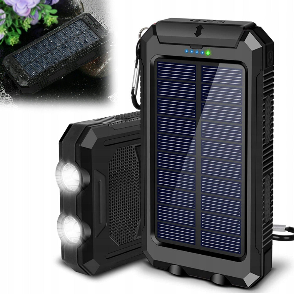 POWER SOLAR BANK 30000MAH BUILT-IN COMPASS WATERPROOF 2x USB