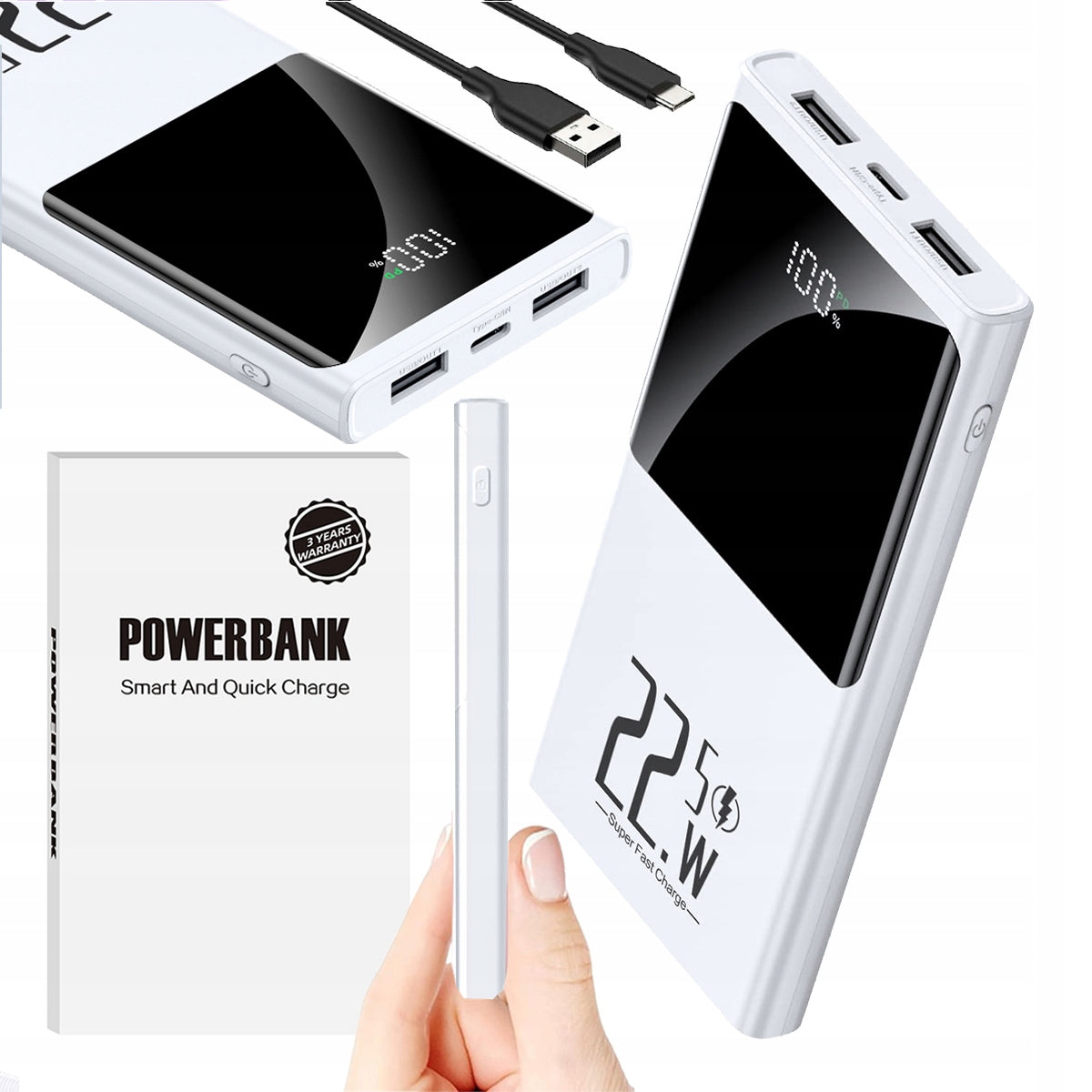 POWERBANK 10000MAH POWERFUL FAST CHARGER 22.5W 2X USB-A/USB-C LCD DISPLAY