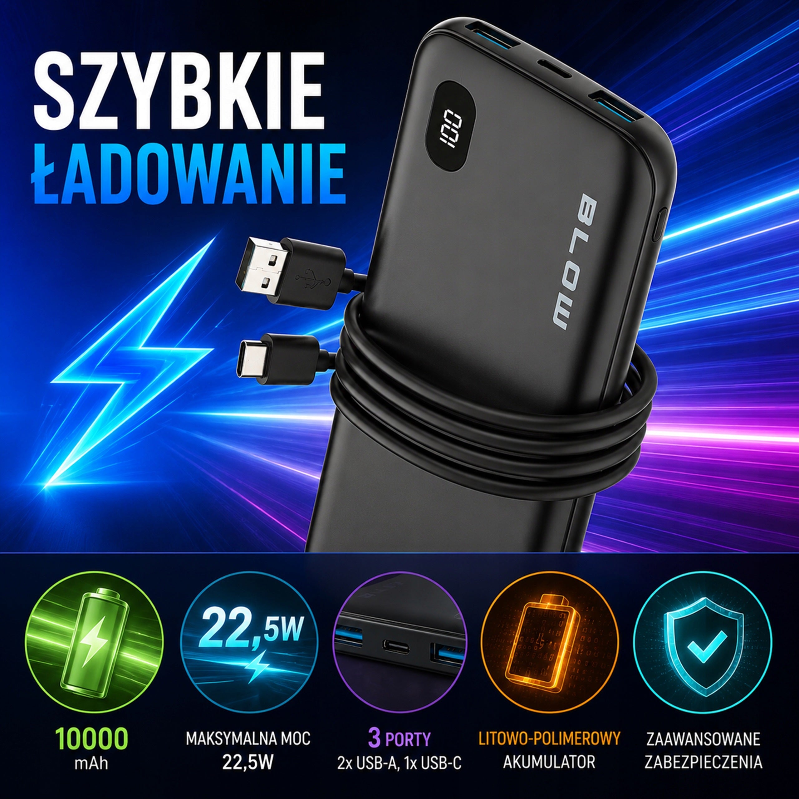 POWERBANK 10000mAh 22,5W FAST QC PD USB-C USB POWER BANK POWERFUL TRAVELER Packaging status original