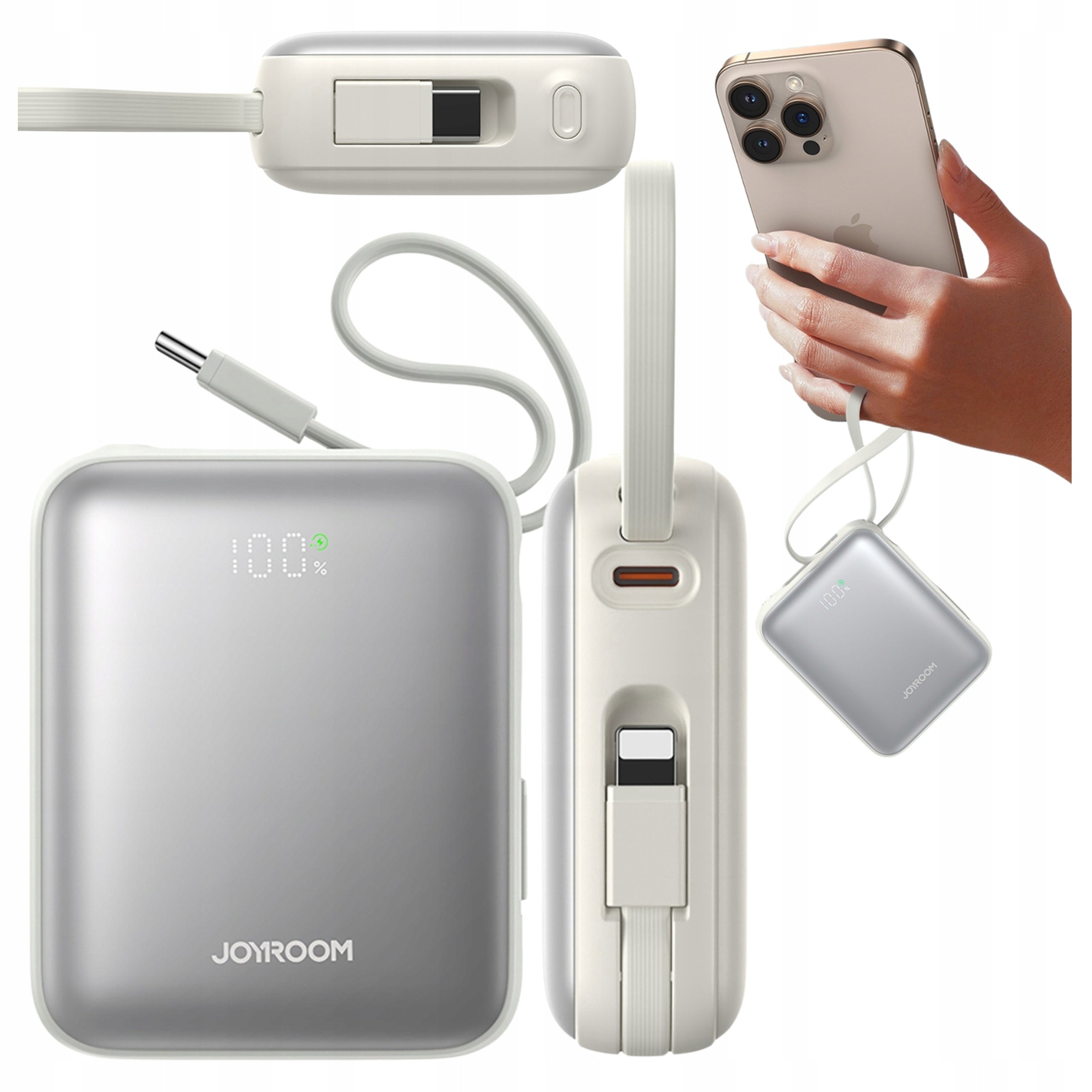 POWERBANK 10000mAh 22,5W MINI POWER BANK BUILT-IN USB-C LIGHTNING CABLES