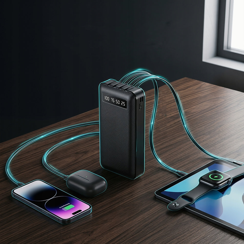 POWERBANK 20000MAH BLACK 22.5W BUILT-IN CABLES 4 DEVICES AT ONCE Manufacturer code PB3
