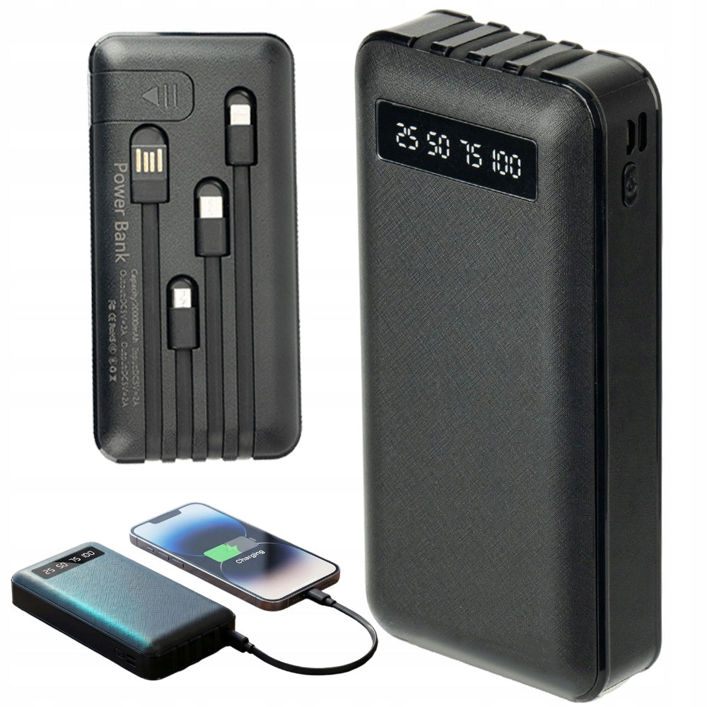 POWERBANK 20000MAH BLACK 22.5W BUILT-IN CABLES 4 DEVICES AT ONCE