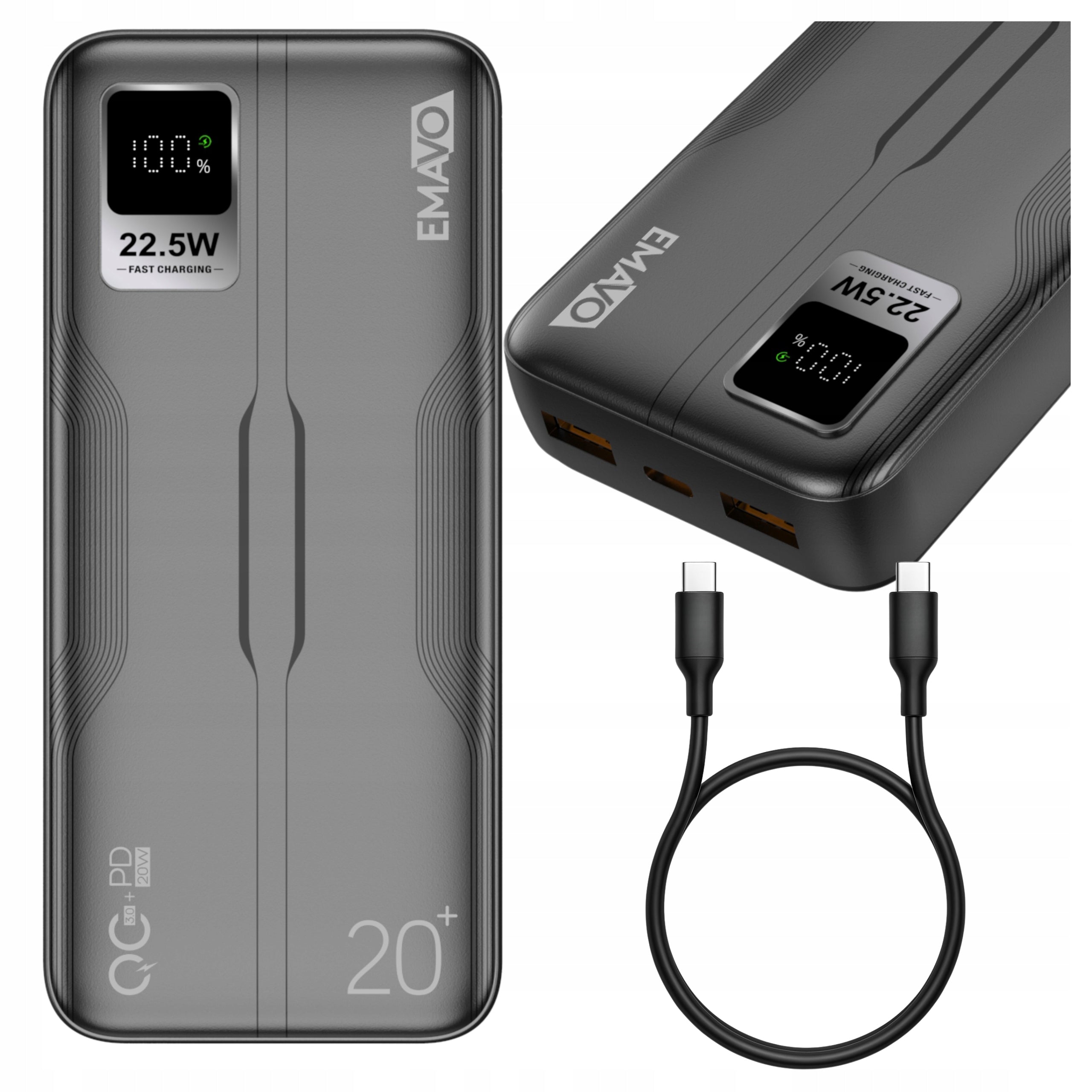 POWERBANK 20000mAh USB-C PD 20W QC 22.5W USB-A Fast Charging Safe