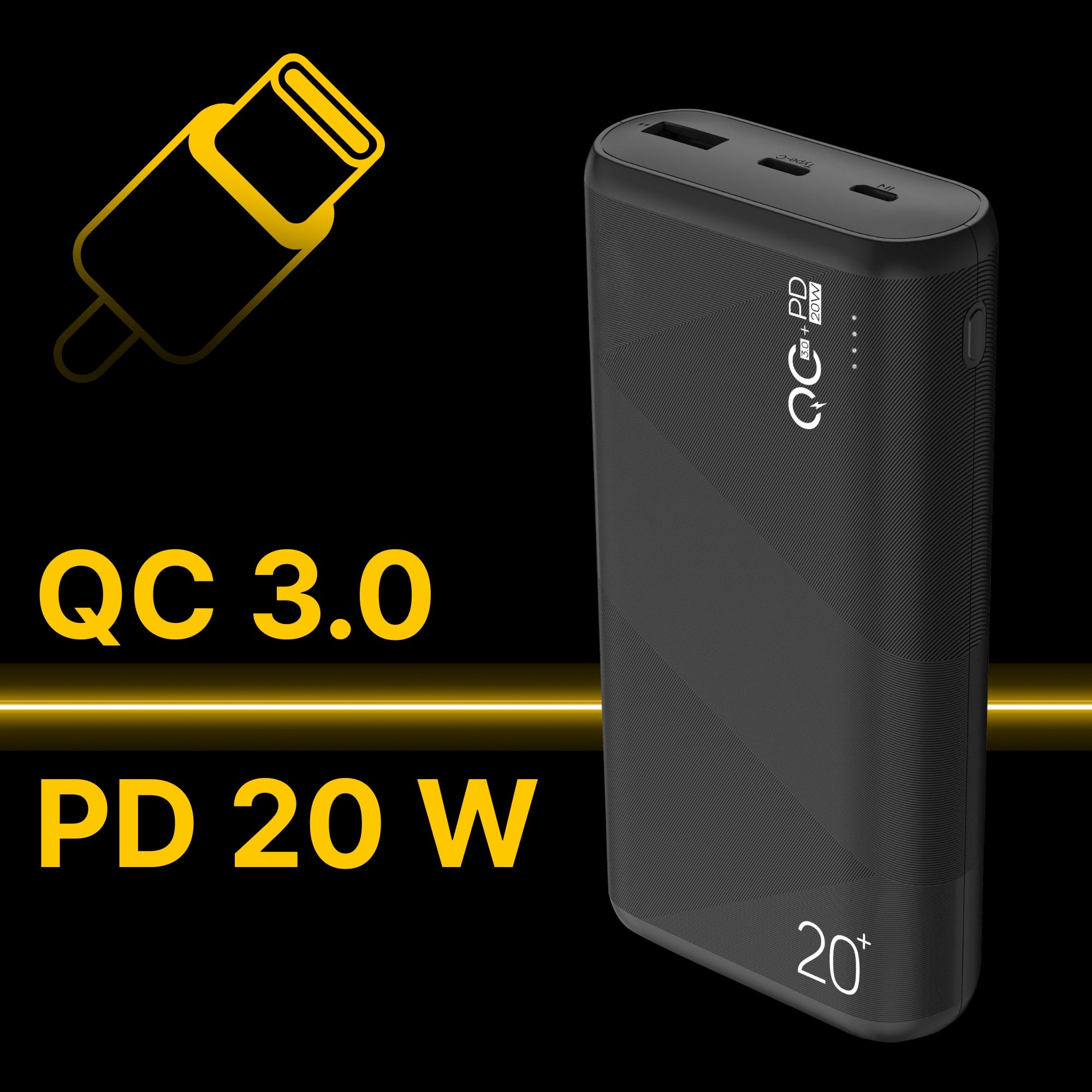 POWERBANK 20000mAh USB-C PD 20W QC 3.0 USB-A Fast Charging Safe Manufacturer code TRABAT47094