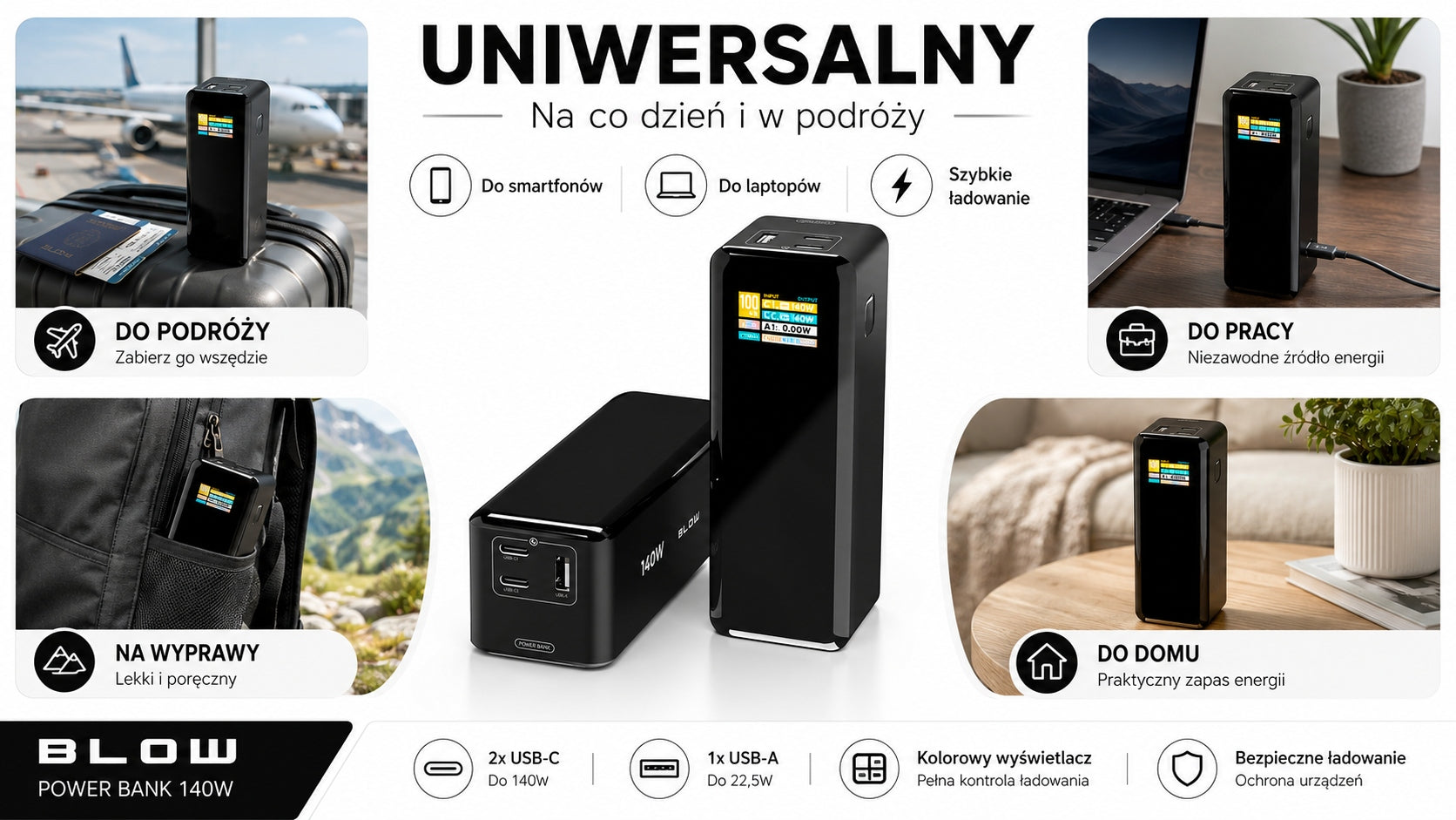 POWERBANK 27000mAh 140W QC PD USB-C LCD FOR LAPTOP AIRPLANE POWER BANK Manufacturer code 81-155#