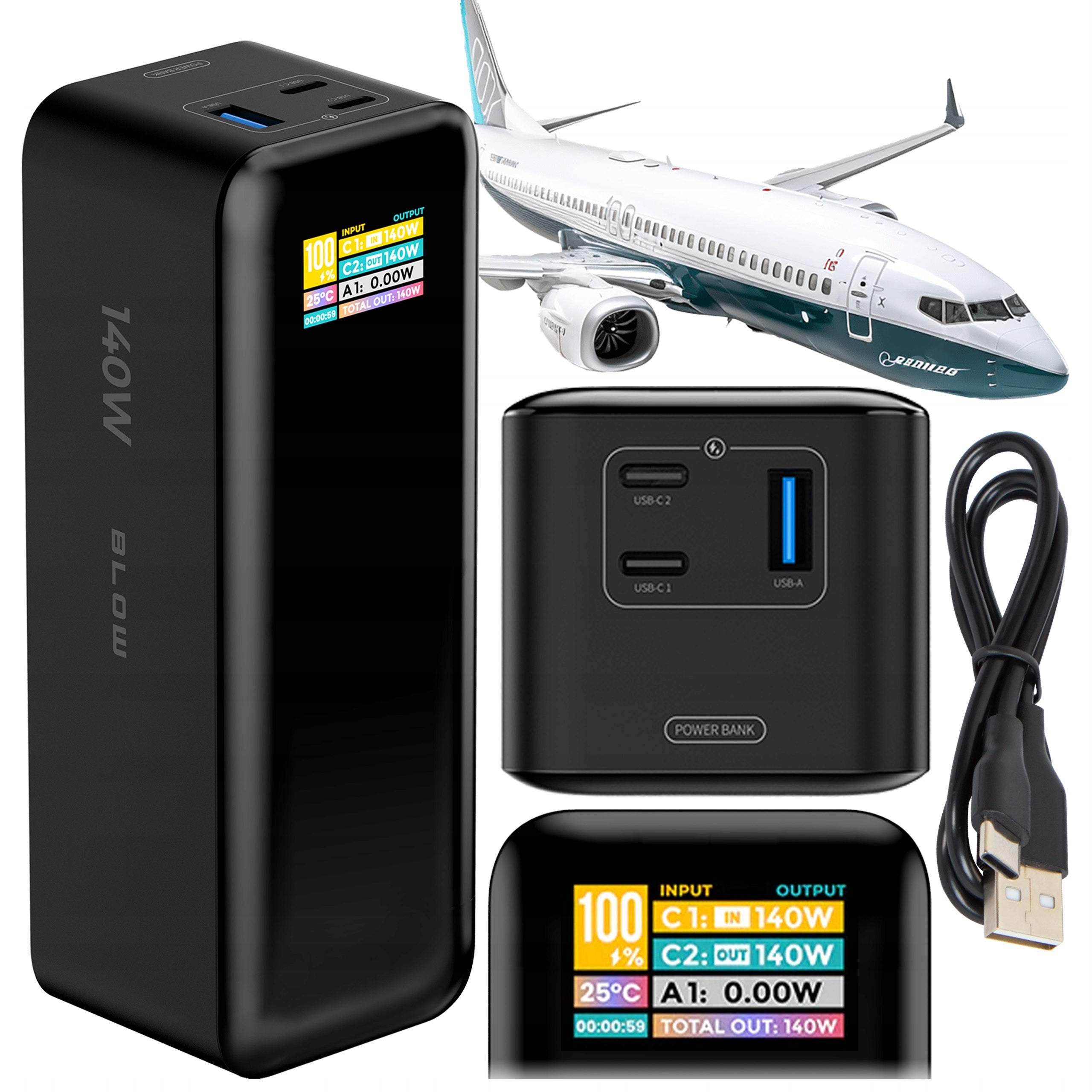 POWERBANK 27000mAh 140W QC PD USB-C LCD POWER BANK FOR LAPTOP AIRPLANE