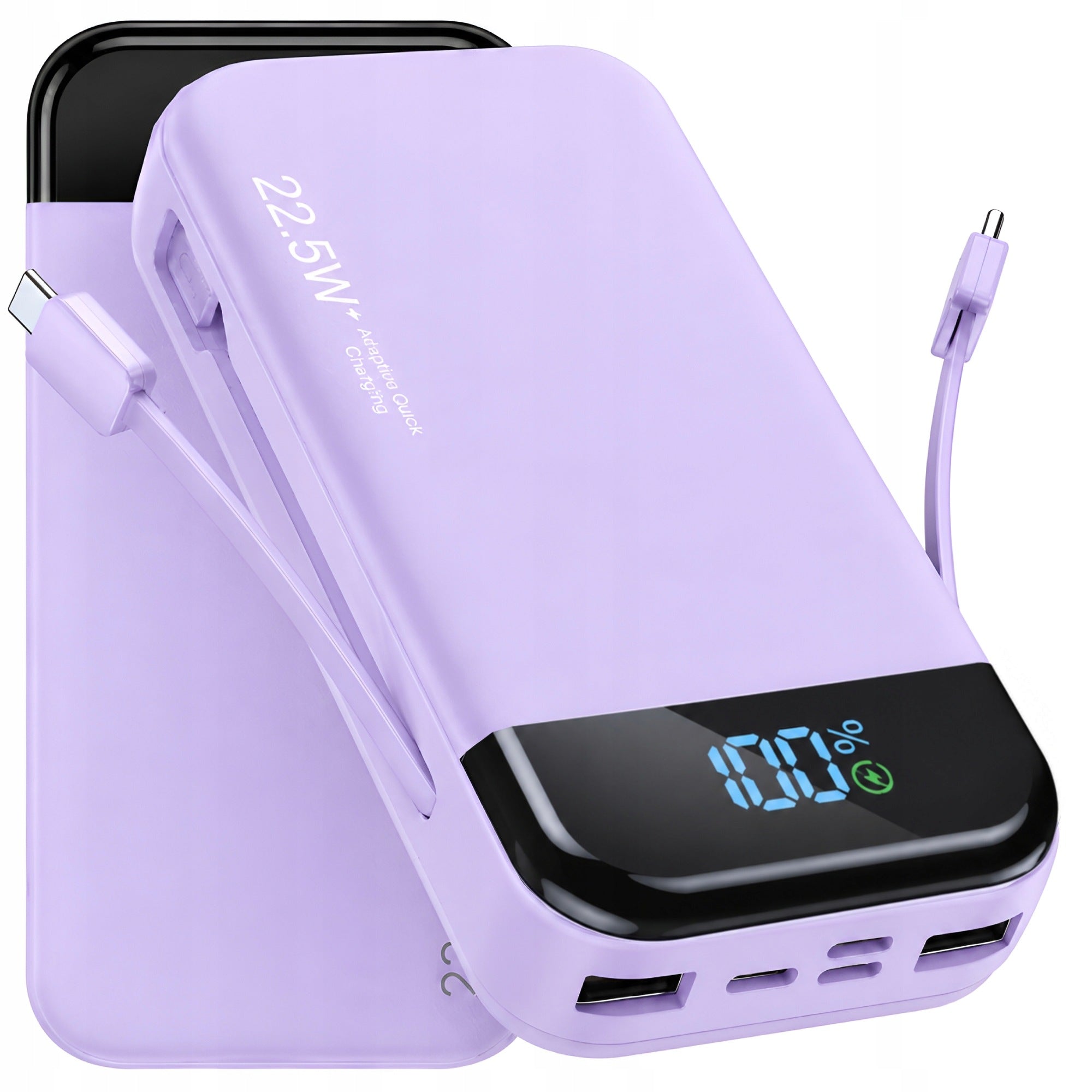 POWERBANK 30000 mAh 22,5W QC PD 2x USB USB-C Z WBUDOWANYM KABLEM USB C