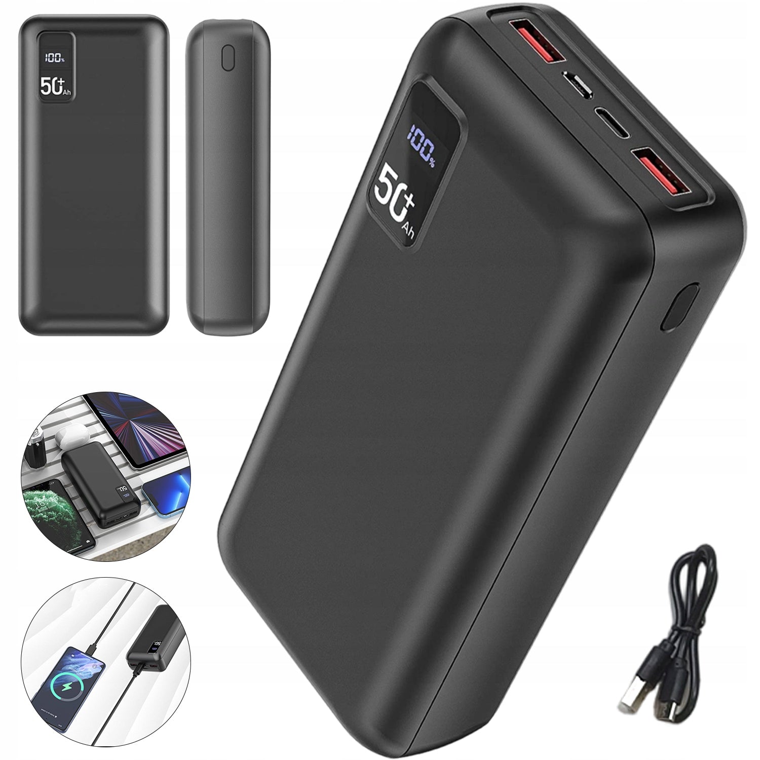 POWERBANK 50000 MAH WITH BUILT-IN CABLES AND FLASHLIGHT TOURIST CHARGER