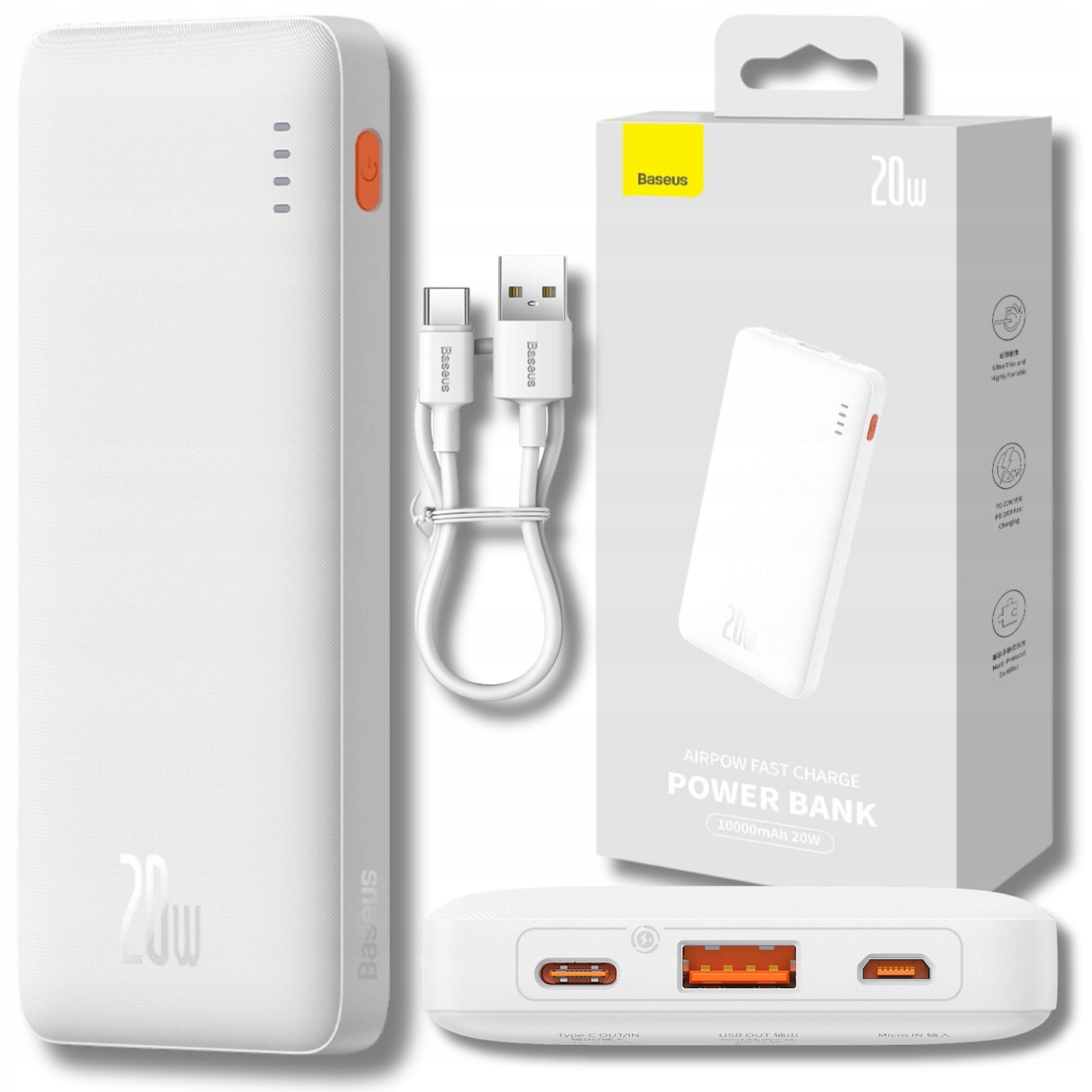 POWERBANK BASEUS 20W 10000mAh FAST CHARGING Airpow USB-C CABLE