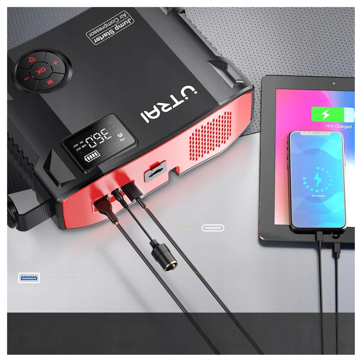 POWERBANK FOR STARTING A CAR WITH A COMPRESSOR POWERFUL STARTING DEVICE Brand Utrai