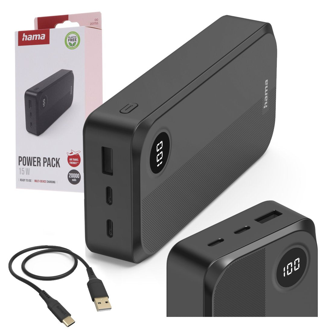 POWERBANK HAMA 20000 mAh FAST CHARGING 15W 2x USB-C USB-A LED PD