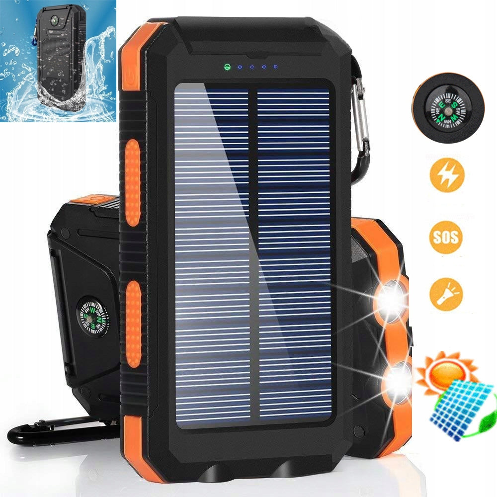 POWERBANK SOLAR 30000MAH FLASHLIGHT 2XUSB PORTABLE WATERPROOF WITH PHONES Packaging status original