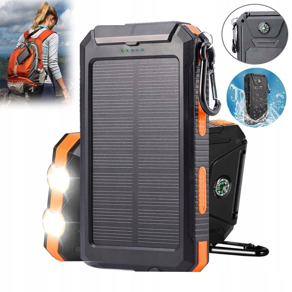 POWERBANK SOLAR 30000MAH FLASHLIGHT 2XUSB PORTABLE WATERPROOF WITH PHONES
